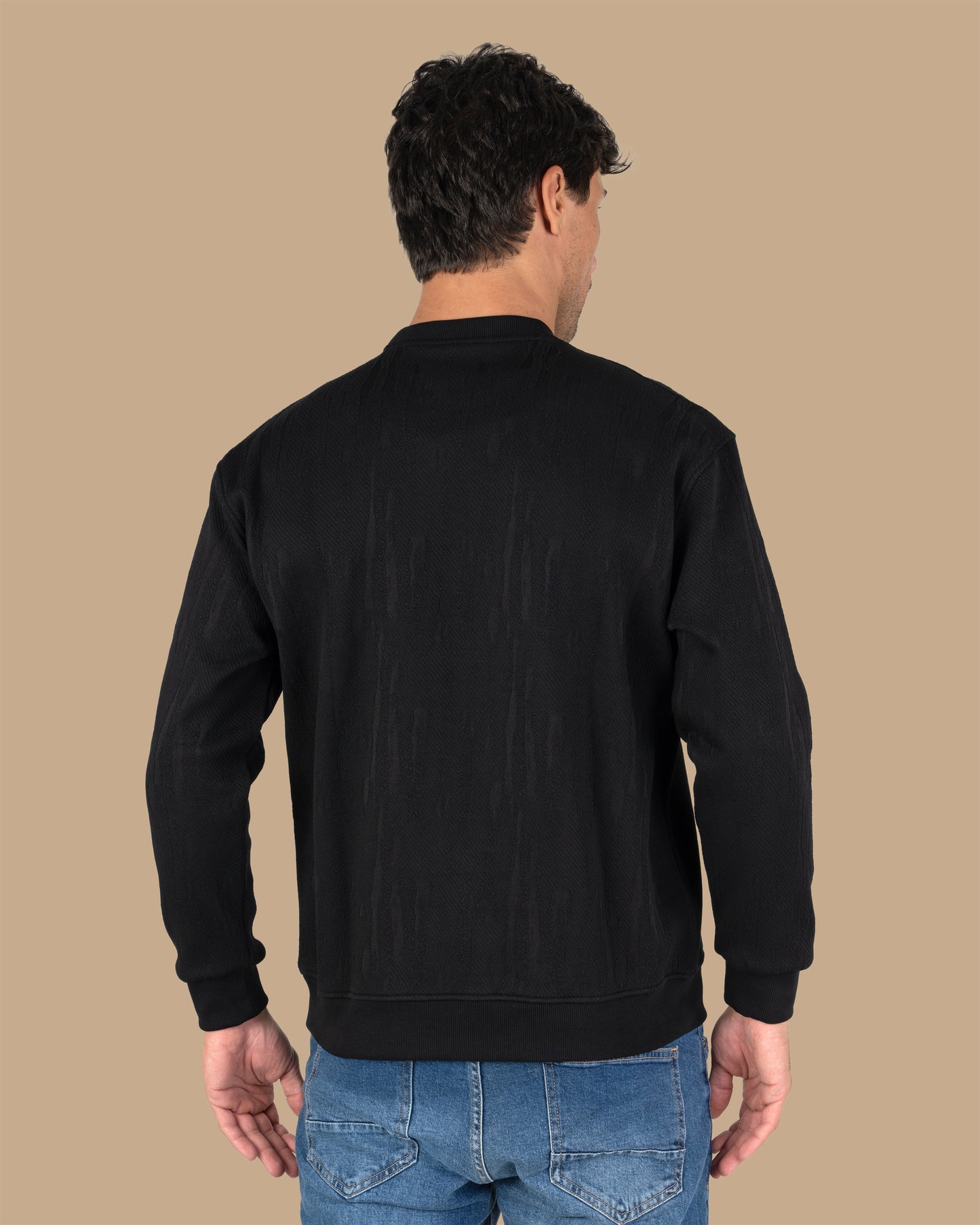 Black Round-Neck Printed Cotton Hoodie