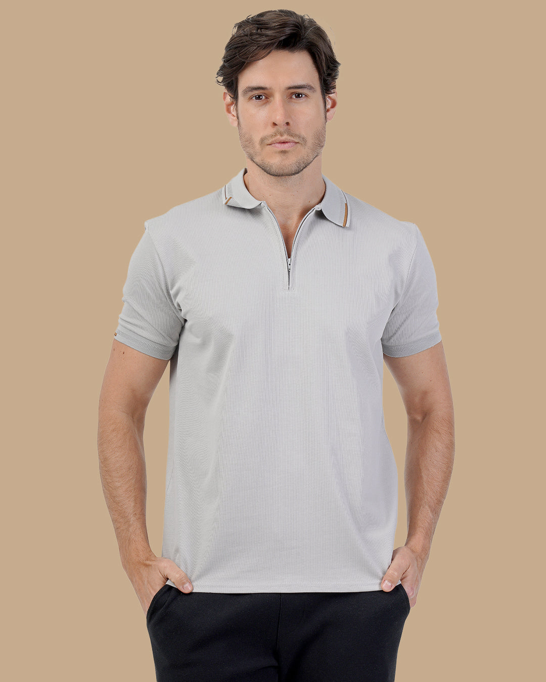 Gray Cotton Polo Shirt