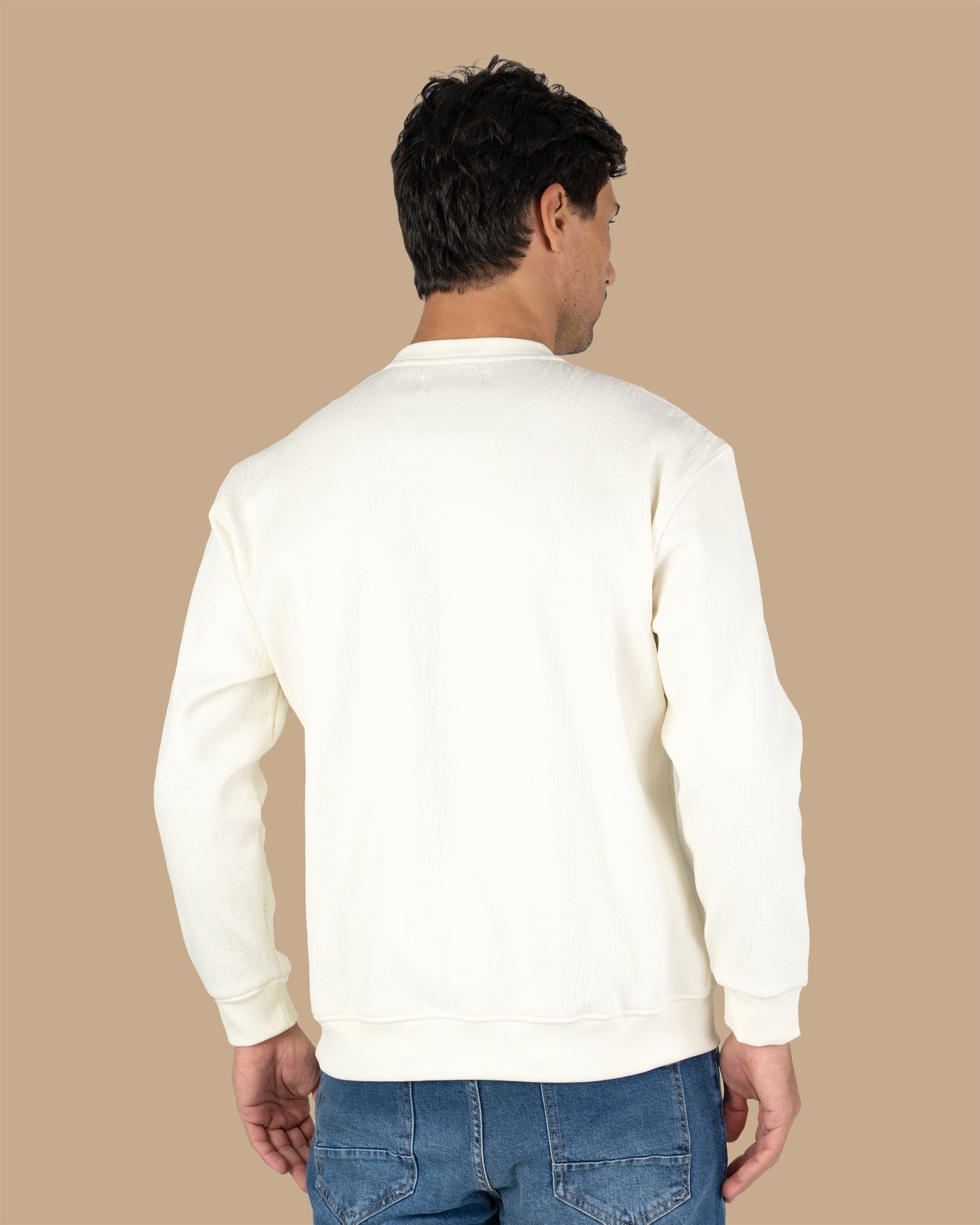 Off-White Round-Neck Printed Cotton Hoodie