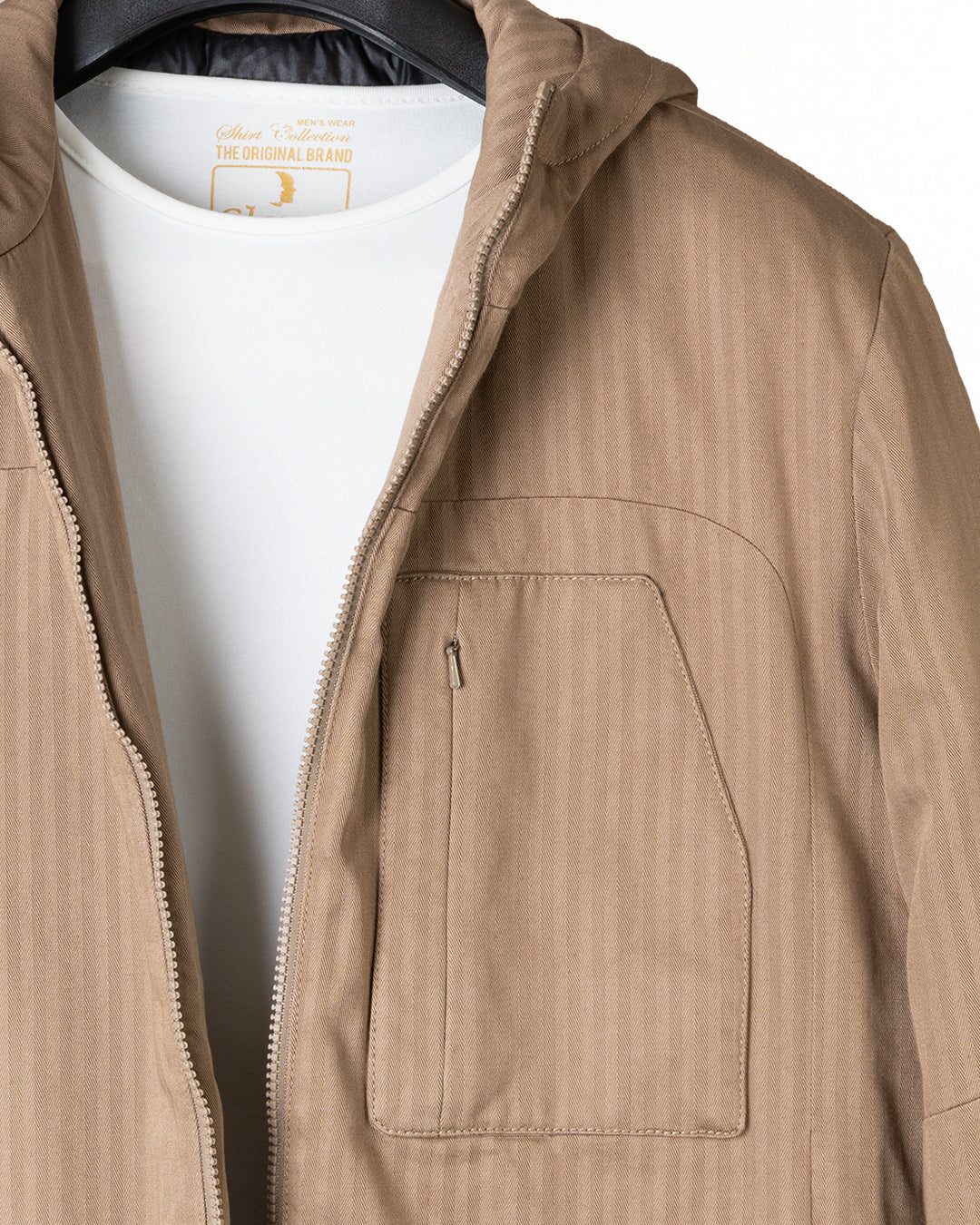 Camel Gabardine Hooded Jacket