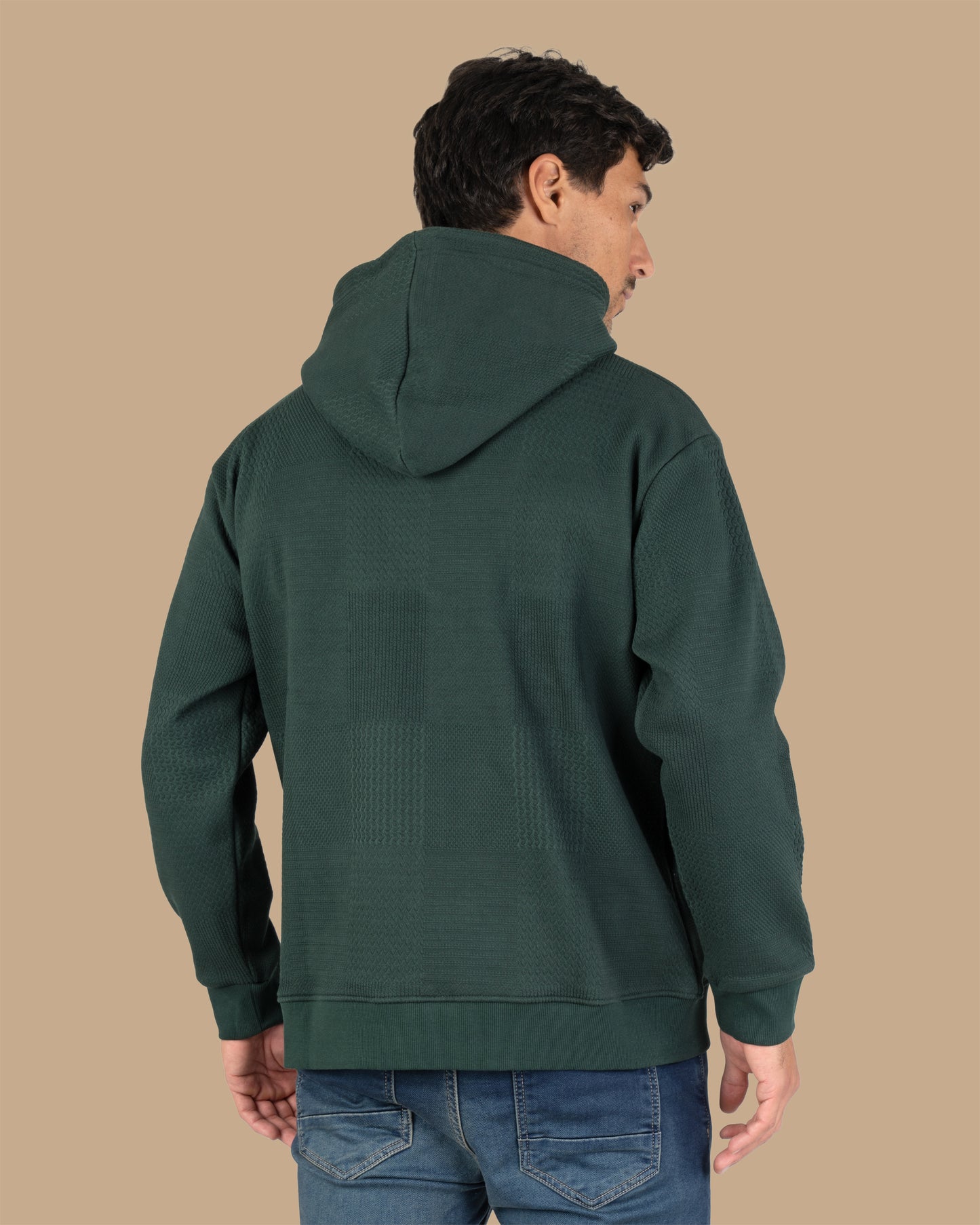 Olive Patterned Knit cotton Hoodie