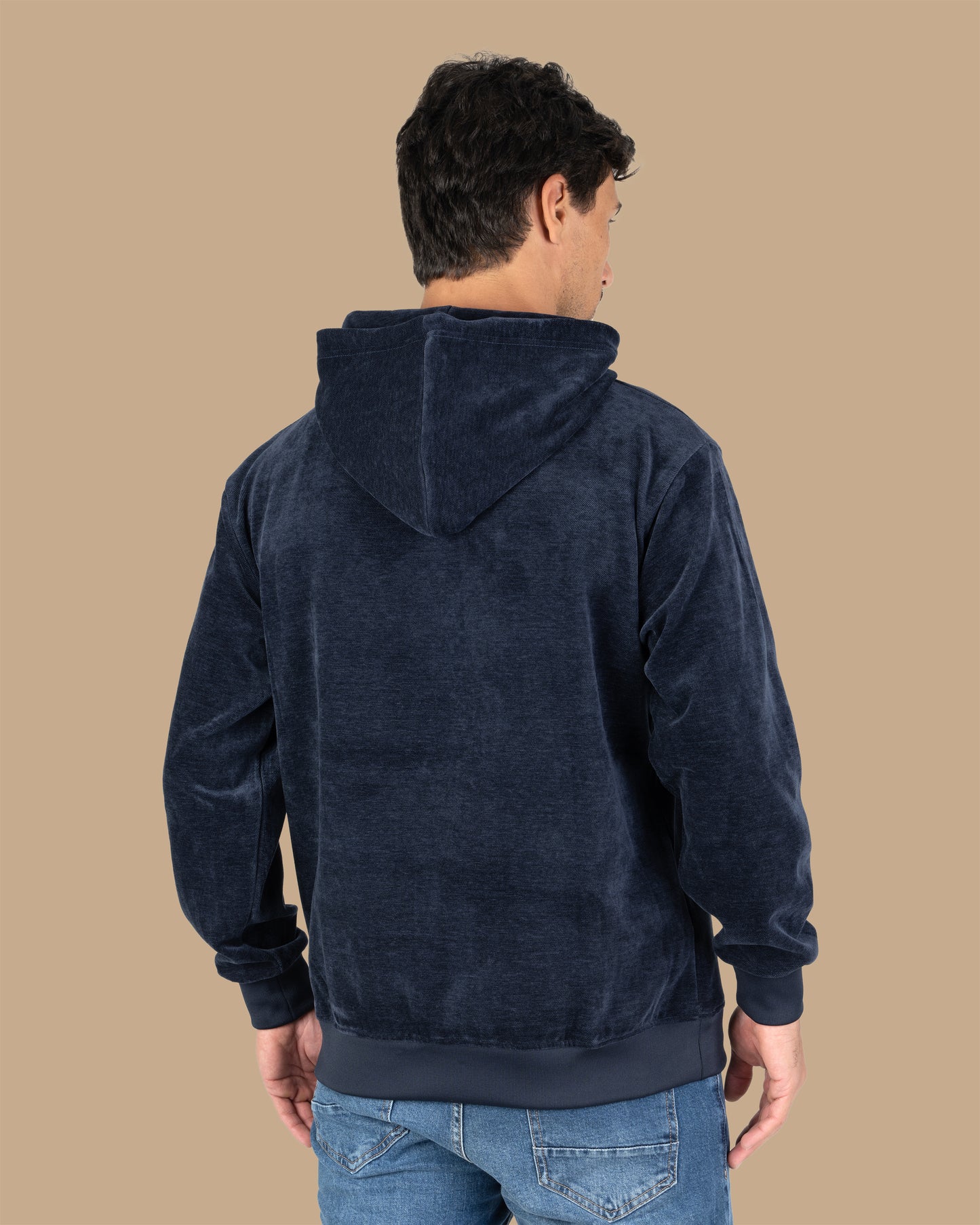 Dark-Navy Plain Velvet  Hoodie