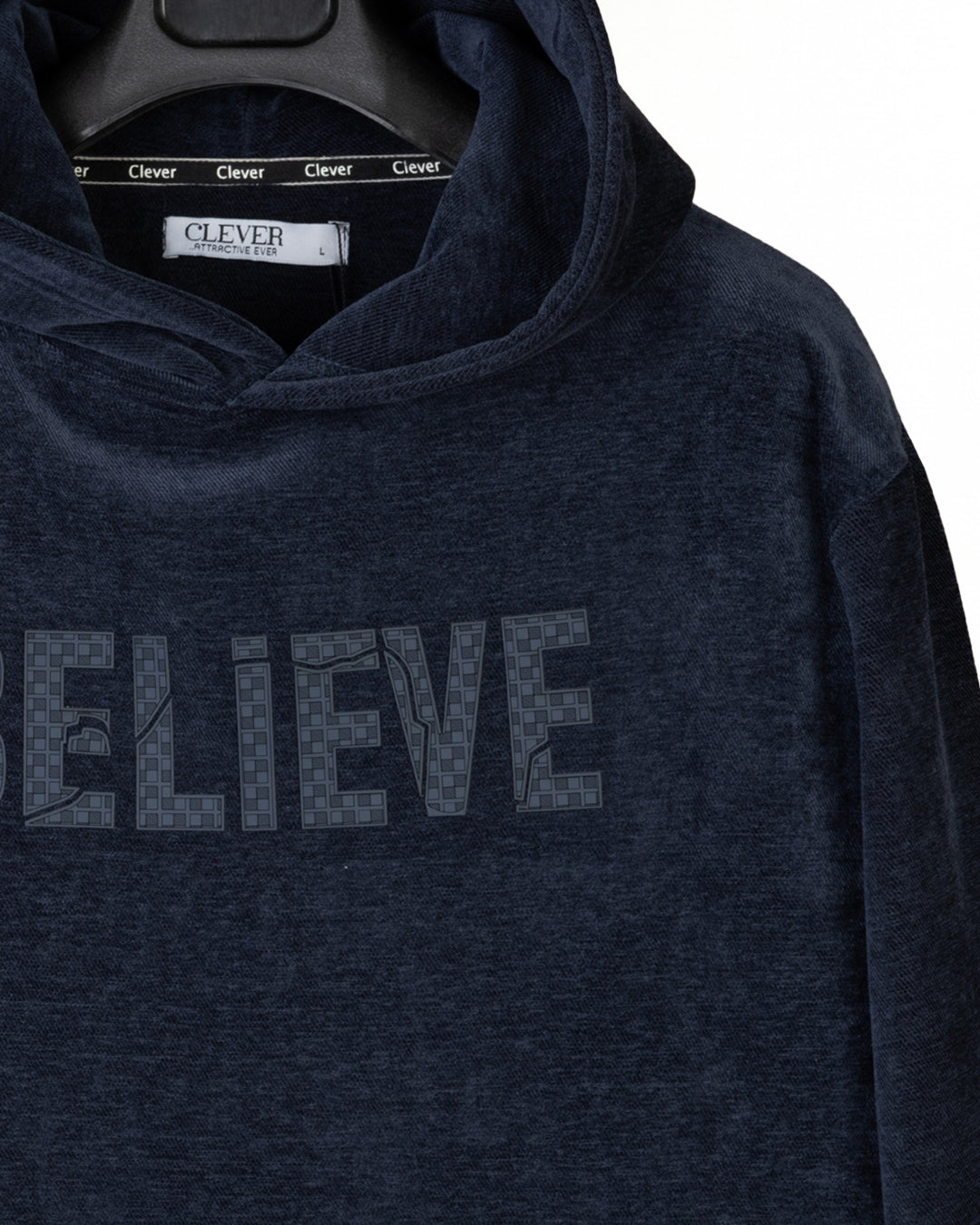 Dark-Navy Printed Velvet Hoodie