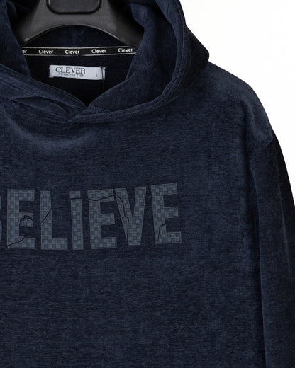 Dark-Navy Printed Velvet Hoodie