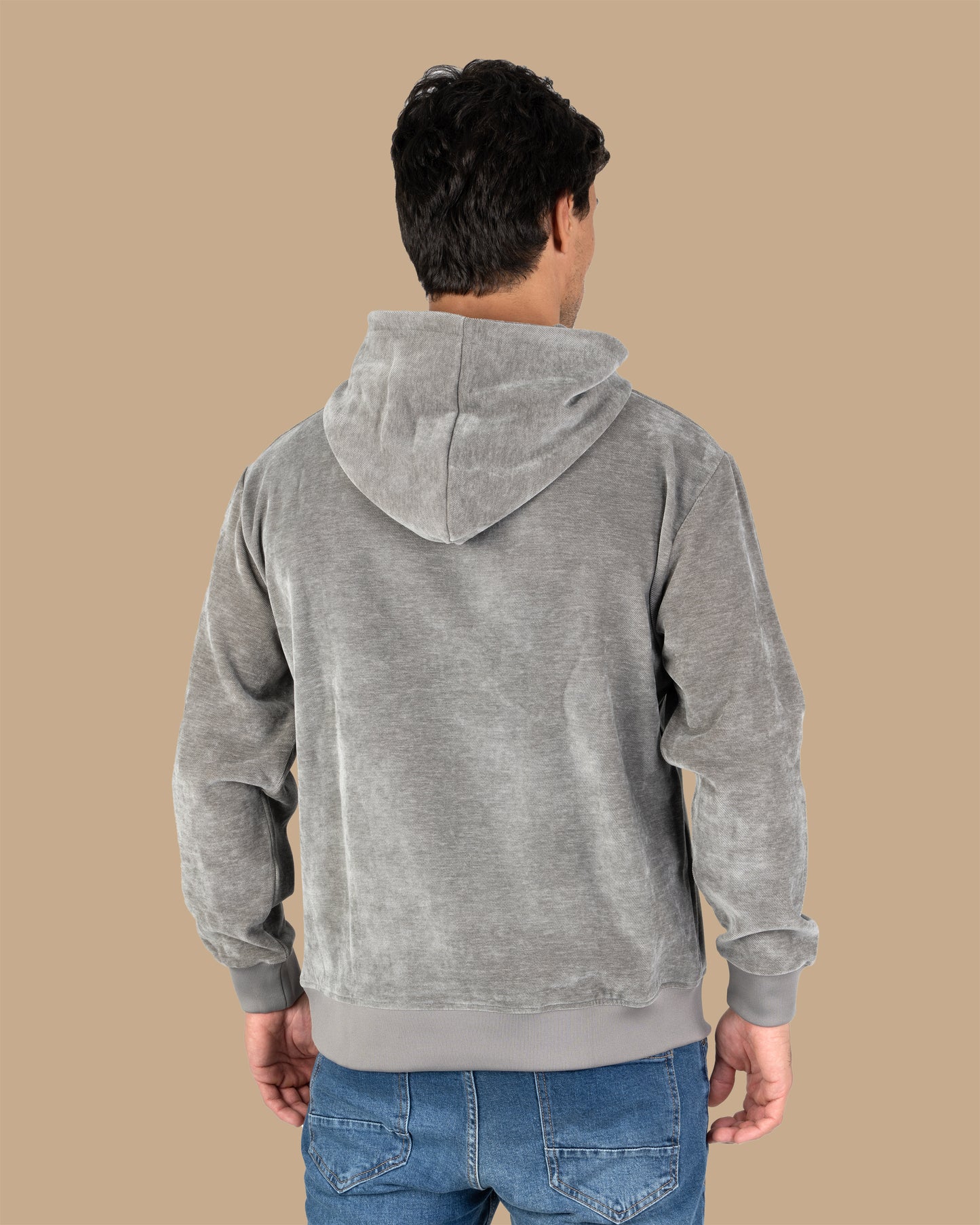 Grey Printed Velvet Hoodie