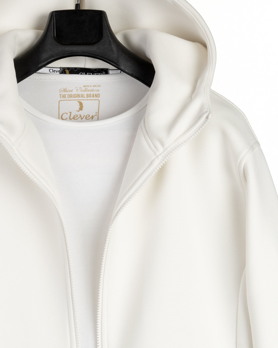 White Full-Zipper Plain Cotton Hoodie