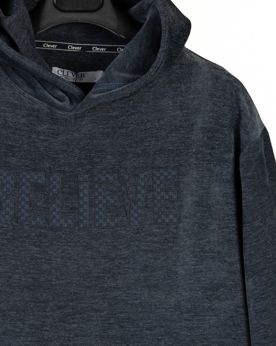 Navy Printed Velvet Hoodie