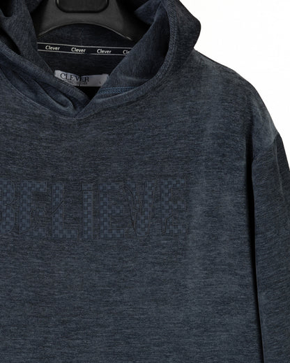 Navy Printed Velvet Hoodie