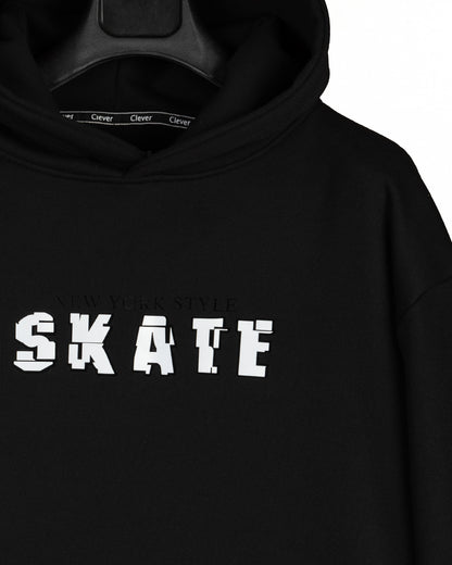 Black Printed Cotton Hoodie