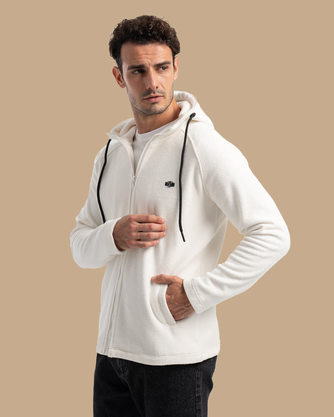 Off-White Zip-Up Cotton Sweatshirt