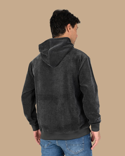 Dark-Grey Plain Velvet Hoodie
