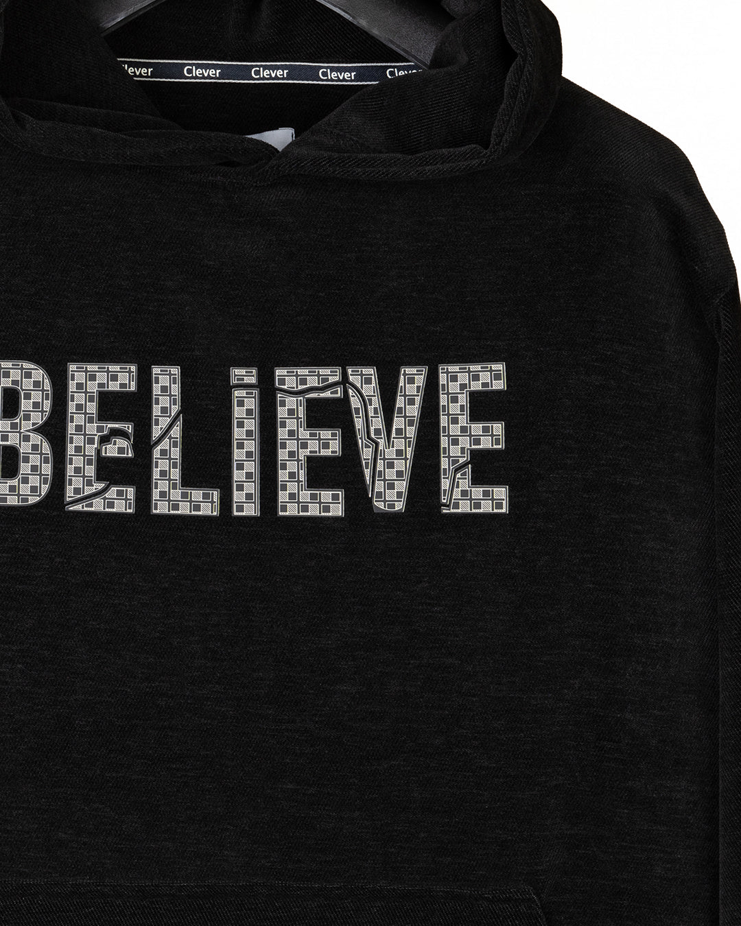 Black Printed Velvet Hoodie