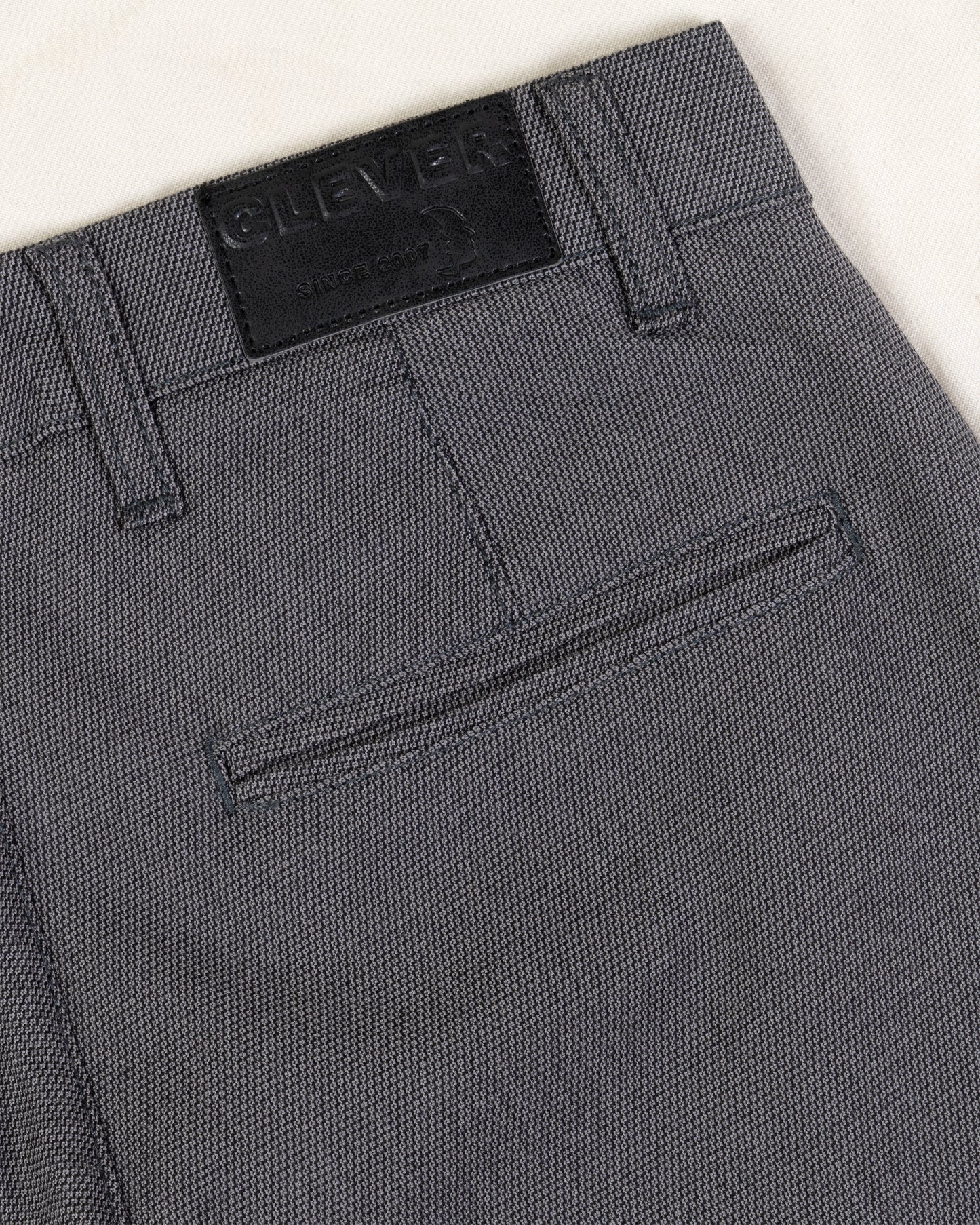 Grey Textured Classic Slim-Fit  Pants