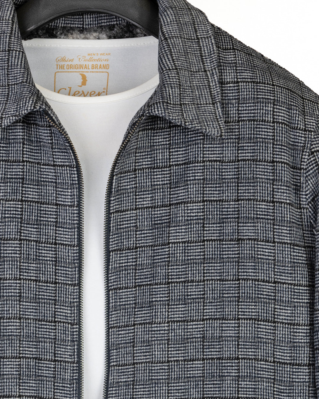 Navy-Blue Classic Checkered Blend Wool Jacket