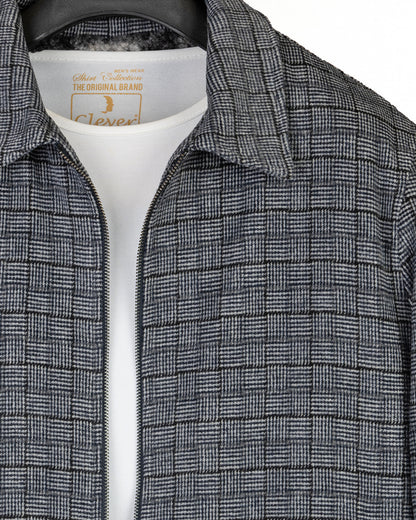 Navy-Blue Classic Checkered Blend Wool Jacket
