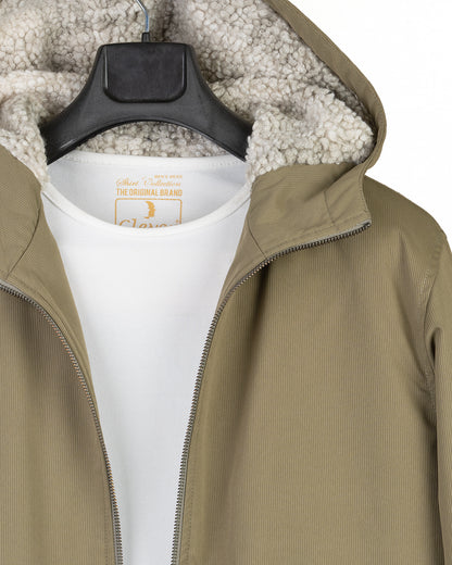 Khaki Gabardine Winter Jacket with Fur Lining