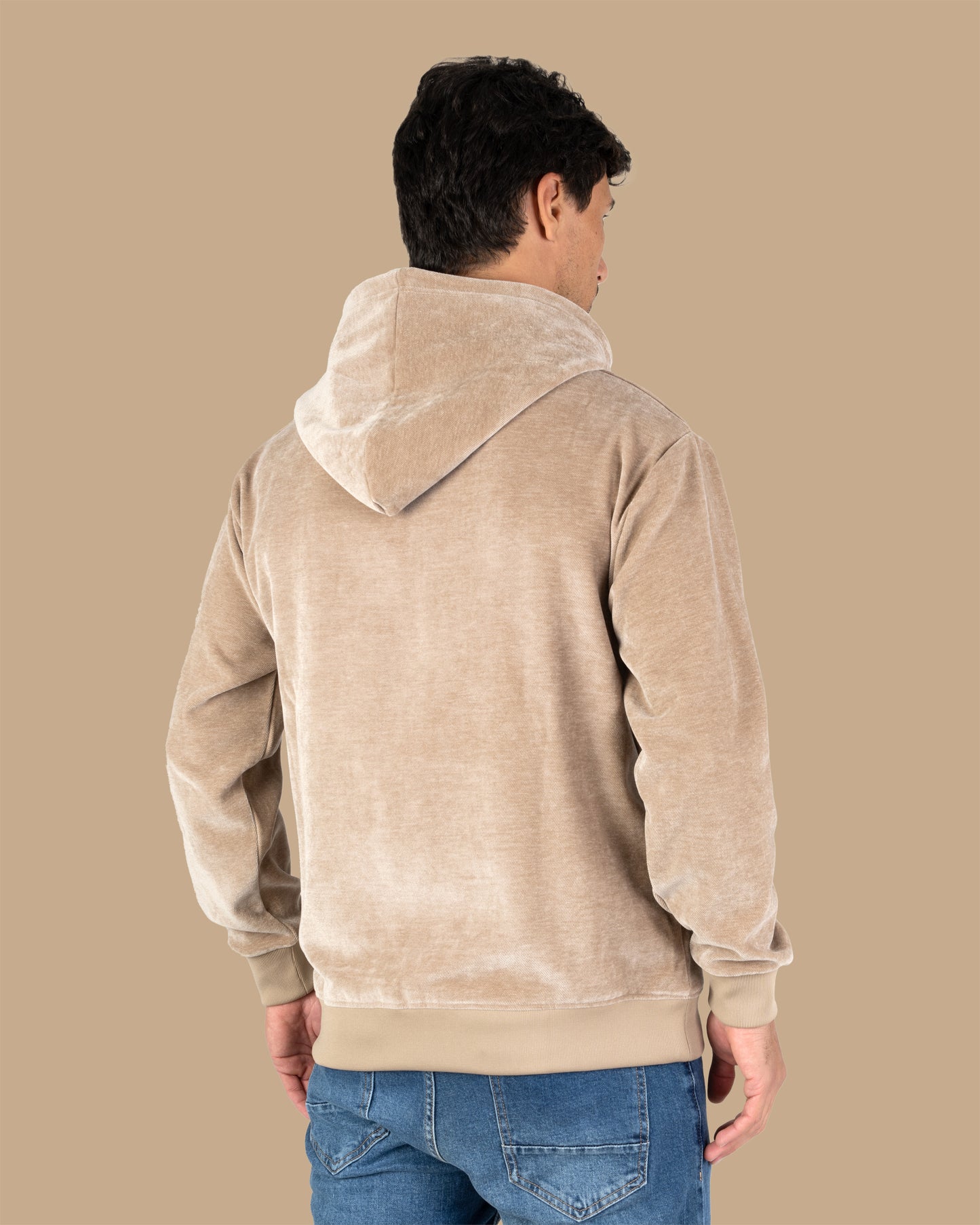 Beige Plain Velvet Hoodie