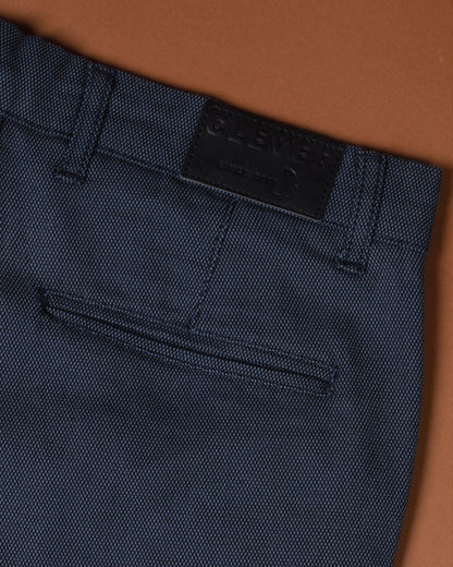 Navy Blue Textured Classic Slim-Fit  Pants