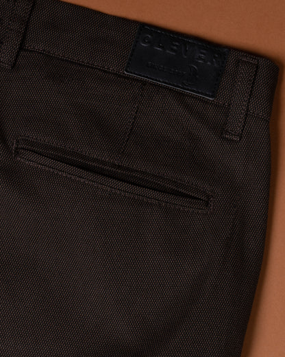 Brown Textured Classic Slim-Fit  Pants
