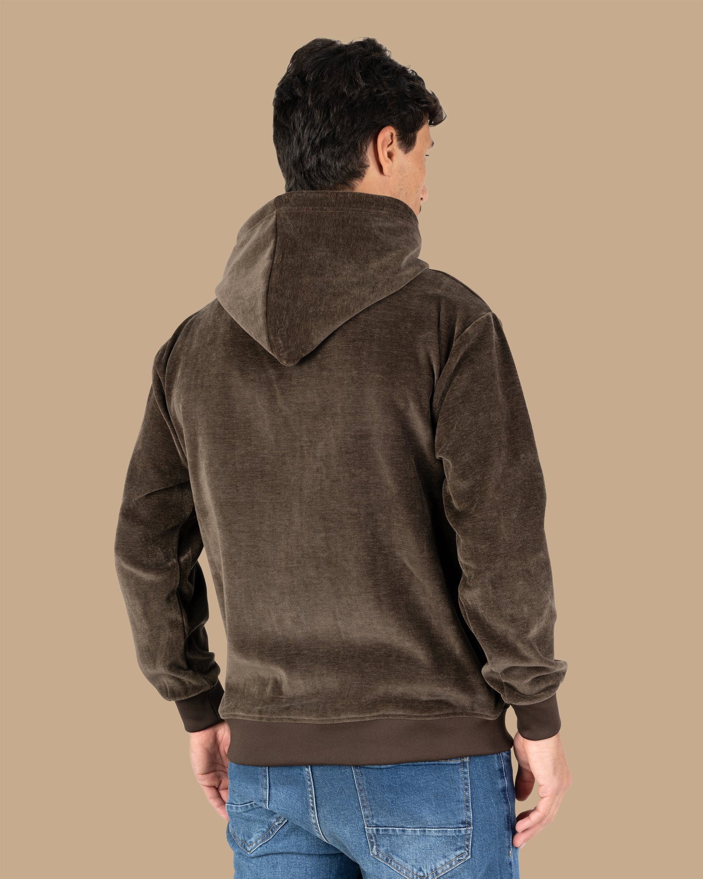 Brown Plain Velvet  Hoodie