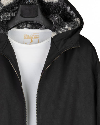 Black Gabardine Winter Jacket with Fur Lining
