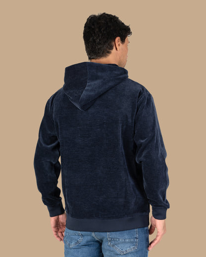 Dark-Navy Printed Velvet Hoodie
