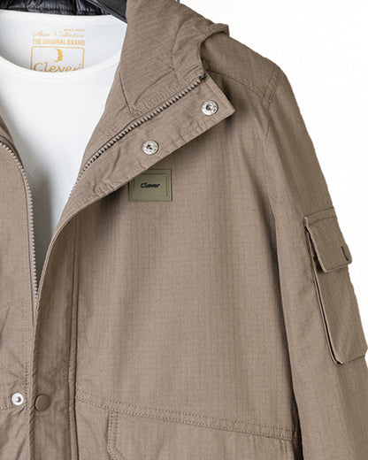 Caffee Gabardine Hooded Jacket with Pockets