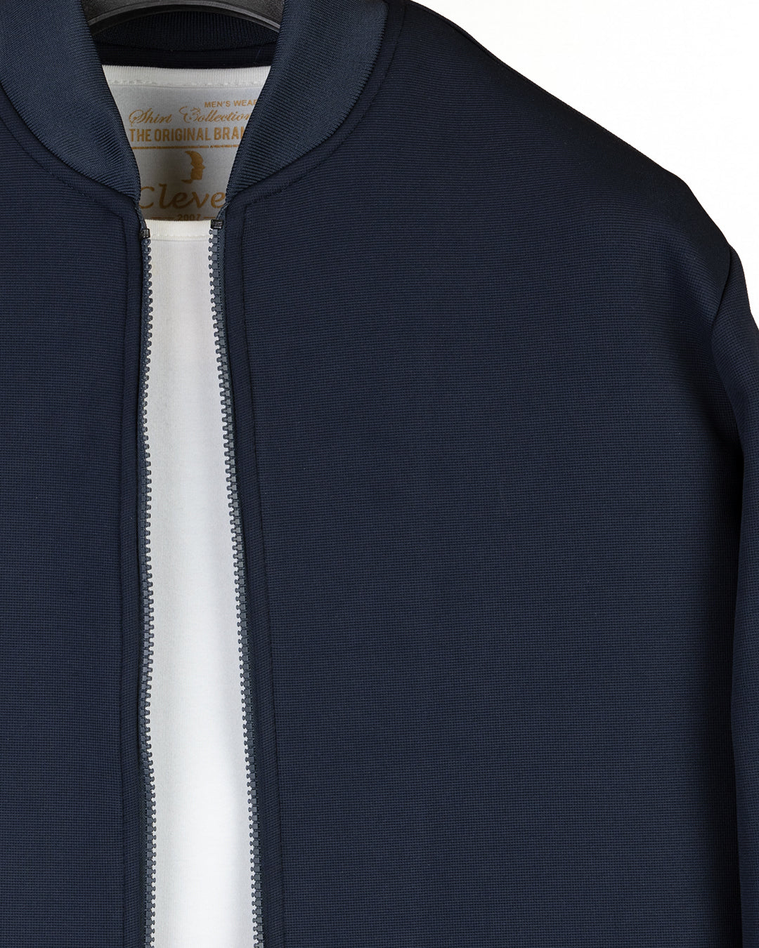 Navy Round-Neck Full-Zipper Plain Cotton Hoodie