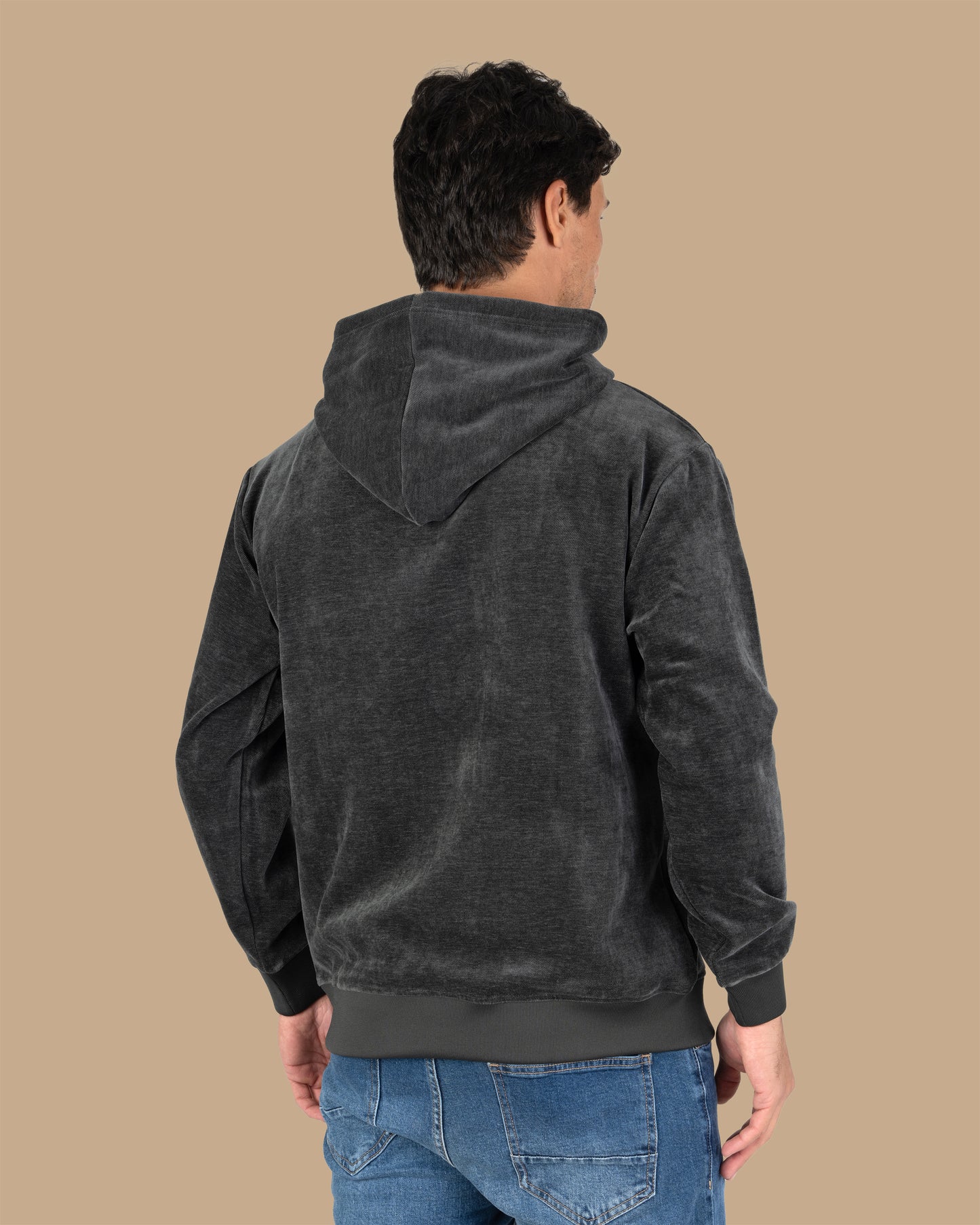 Dark-Grey Printed Velvet Hoodie