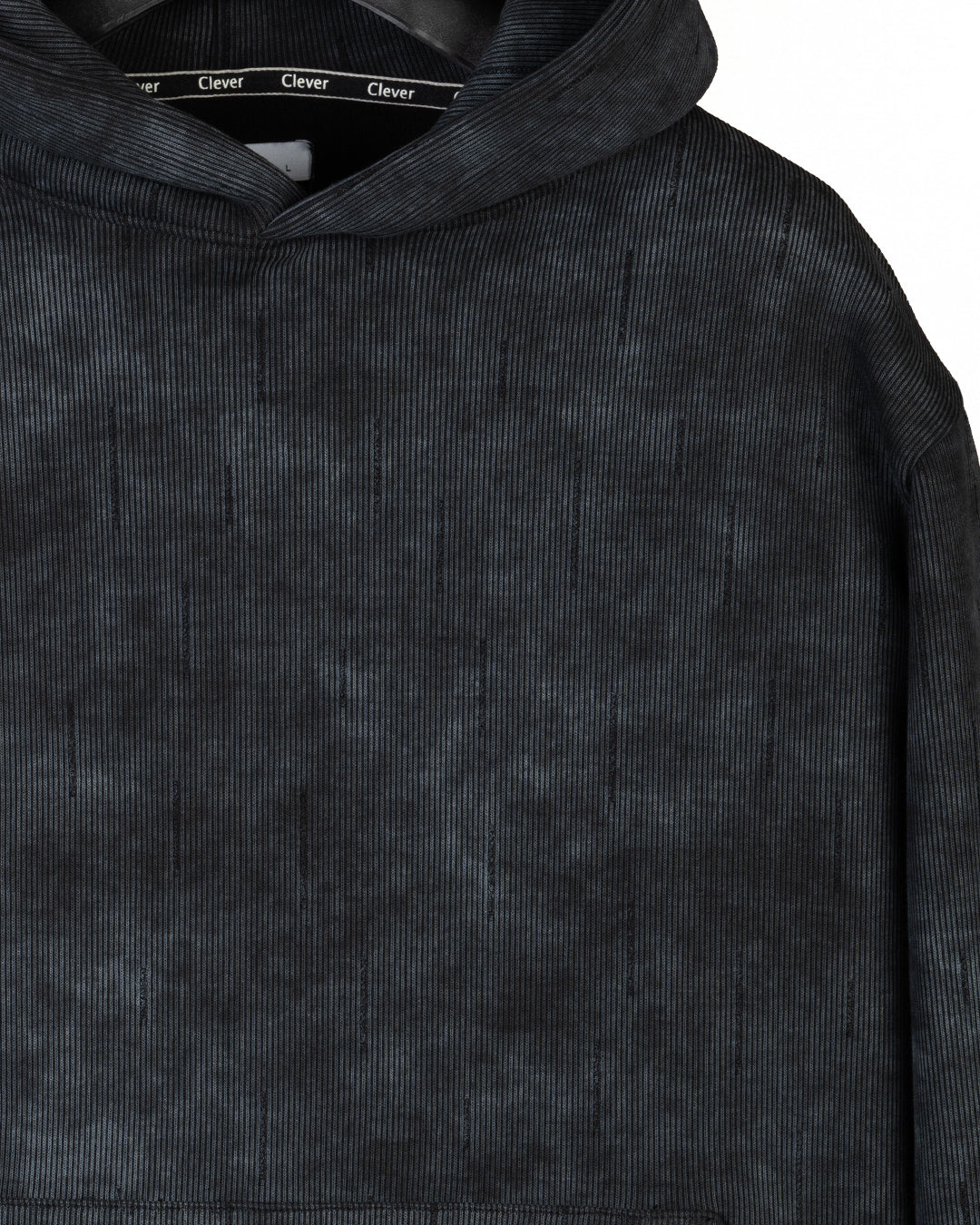 Black Acid Wash With Defined Seam Lines Cotton Hoodie
