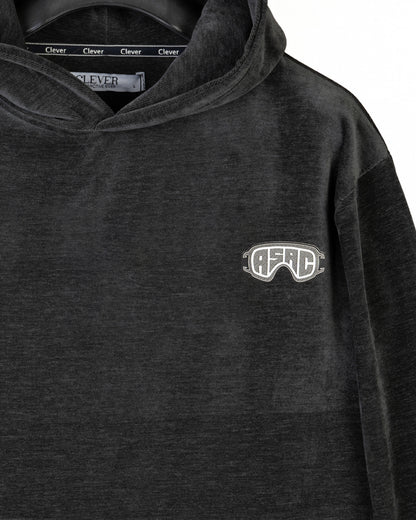 Dark-Grey Plain Velvet Hoodie