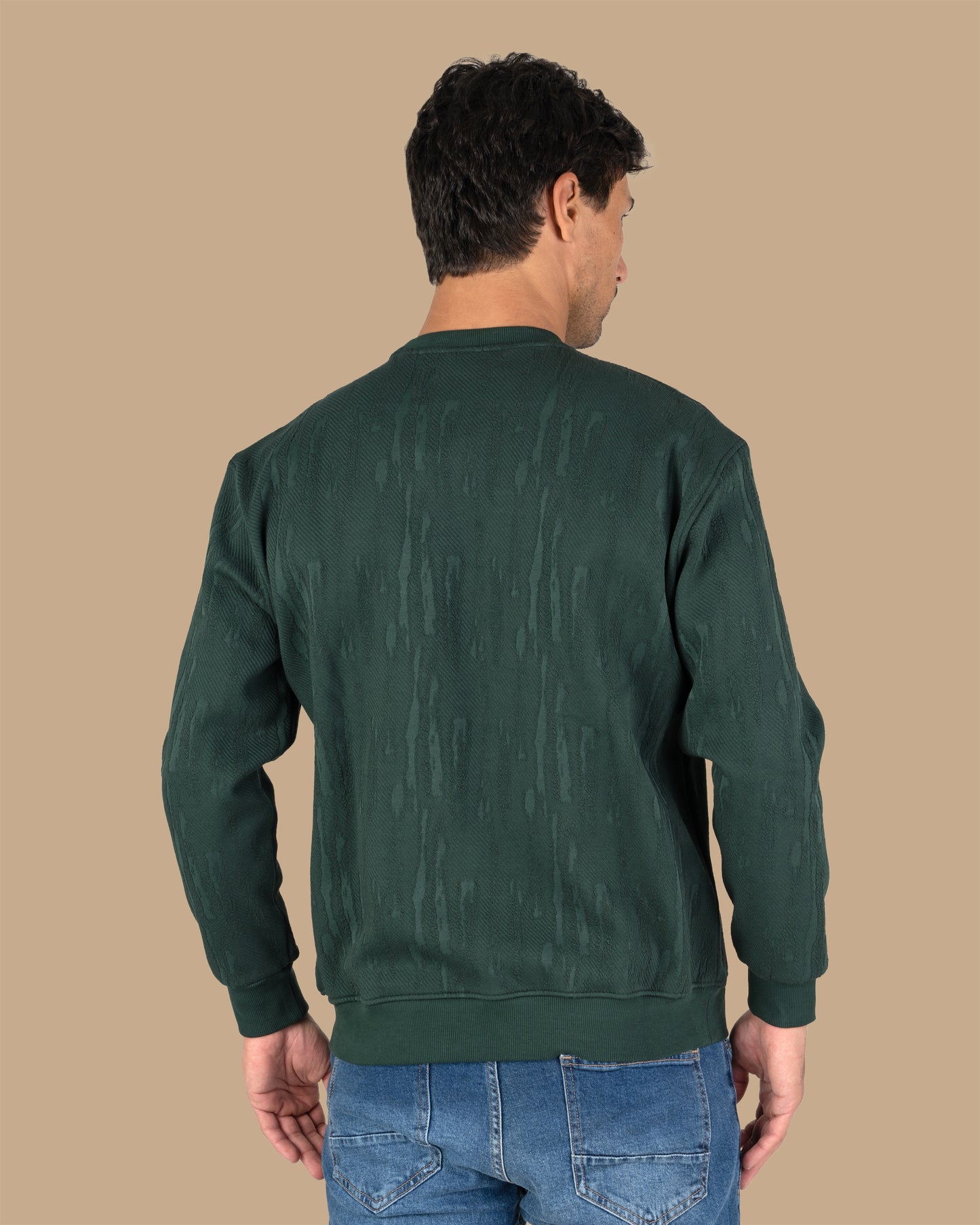 Green Round-Neck Printed Cotton Hoodie