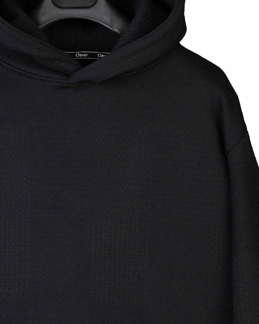 Black Patterned Knit cotton Hoodie