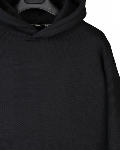 Black Patterned Knit cotton Hoodie