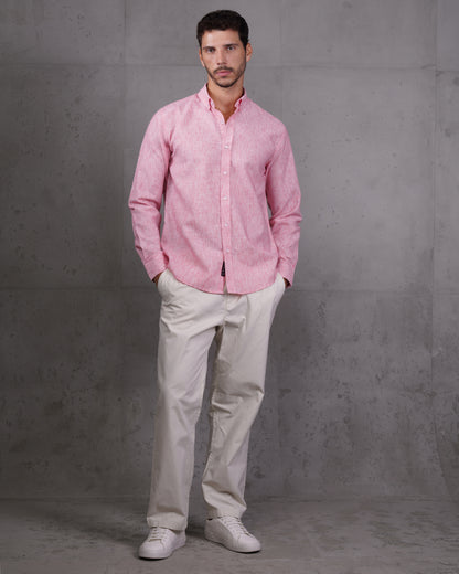 Red Casual Cotton Long Sleeve Shirt