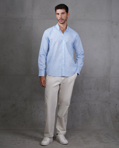 Baby Blue Cotton Casual Long Sleeve Shirt