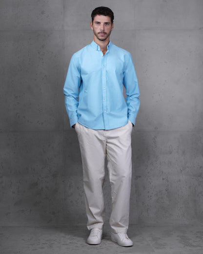 Turquoise Plain Cotton Shirt