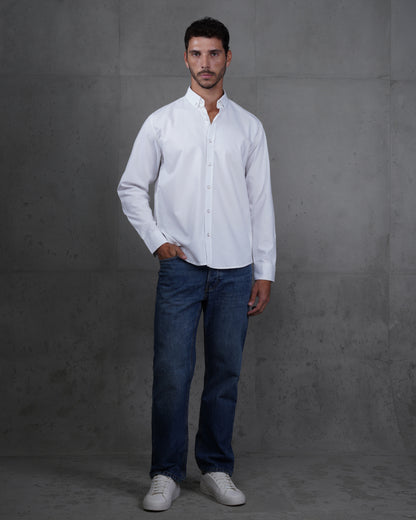 White Cotton Subtle Vertical Striped Shirt