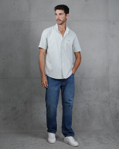 Dark Mint Green Cotton Short-Sleeve Shirt