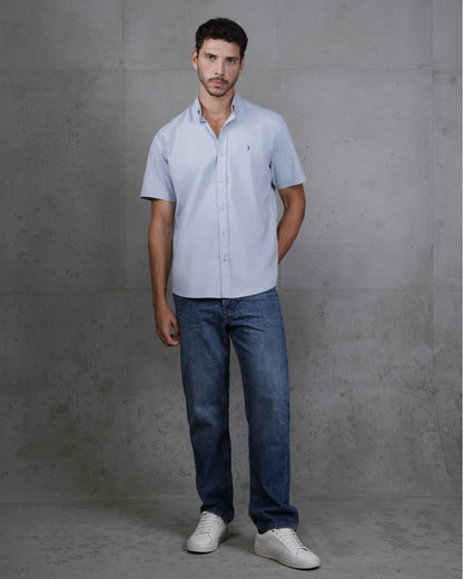 Navy Cotton Short-Sleeve Shirt