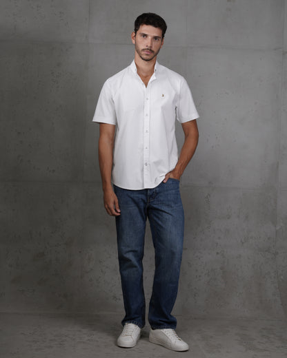 White Cotton Short-Sleeve Shirt