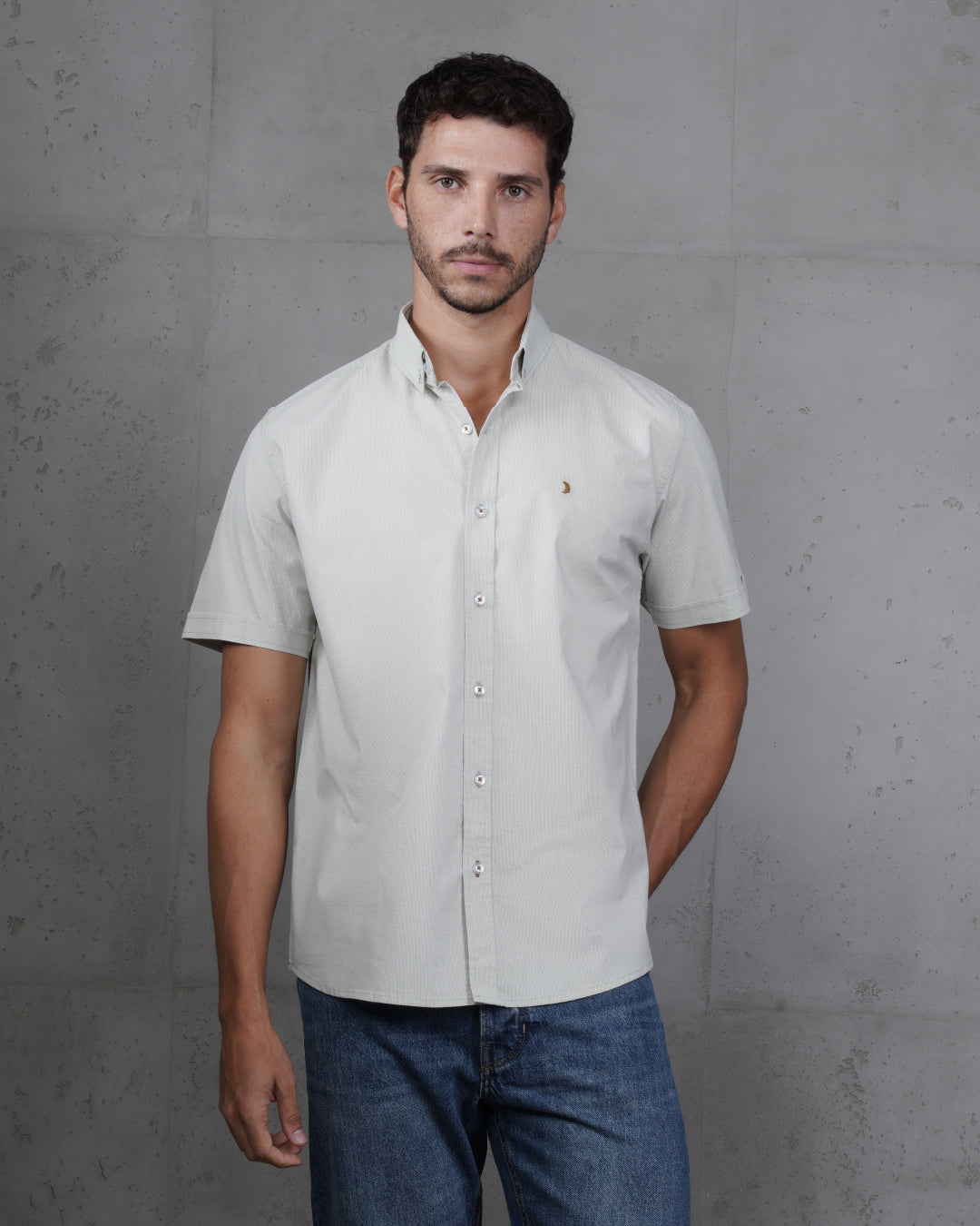 Mint Green Cotton Short-Sleeve Shirt