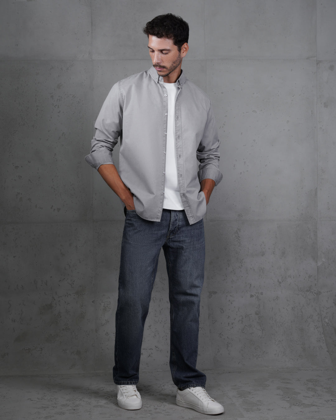 Light Grey Men’s Plain Cotton Shirt