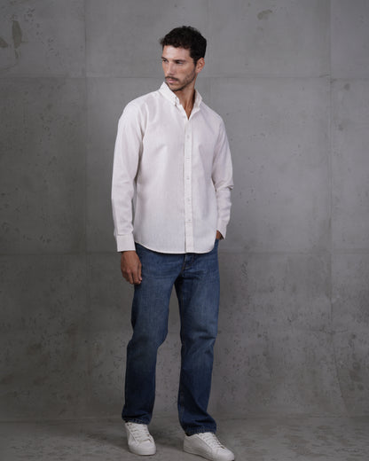 Beige Cotton Casual Long Sleeve Shirt