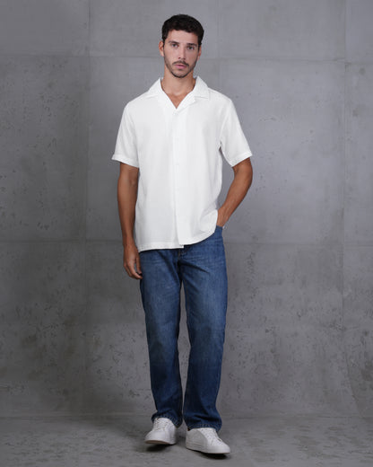 White Riviera Short Sleeve Camp Collar Shirt