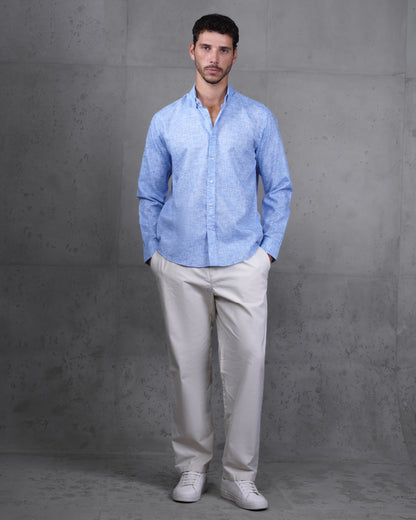 Blue Cotton Casual Long Sleeve Shirt