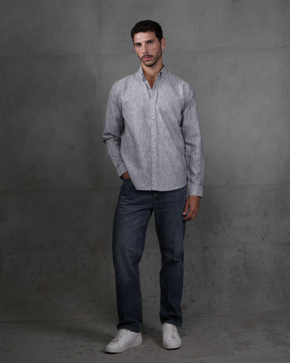 Black Casual Cotton Long Sleeve Shirt
