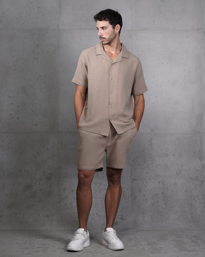 Caffee Linen-Cotton Short Sleeve Shirt & Shorts Set – Relaxed Fit