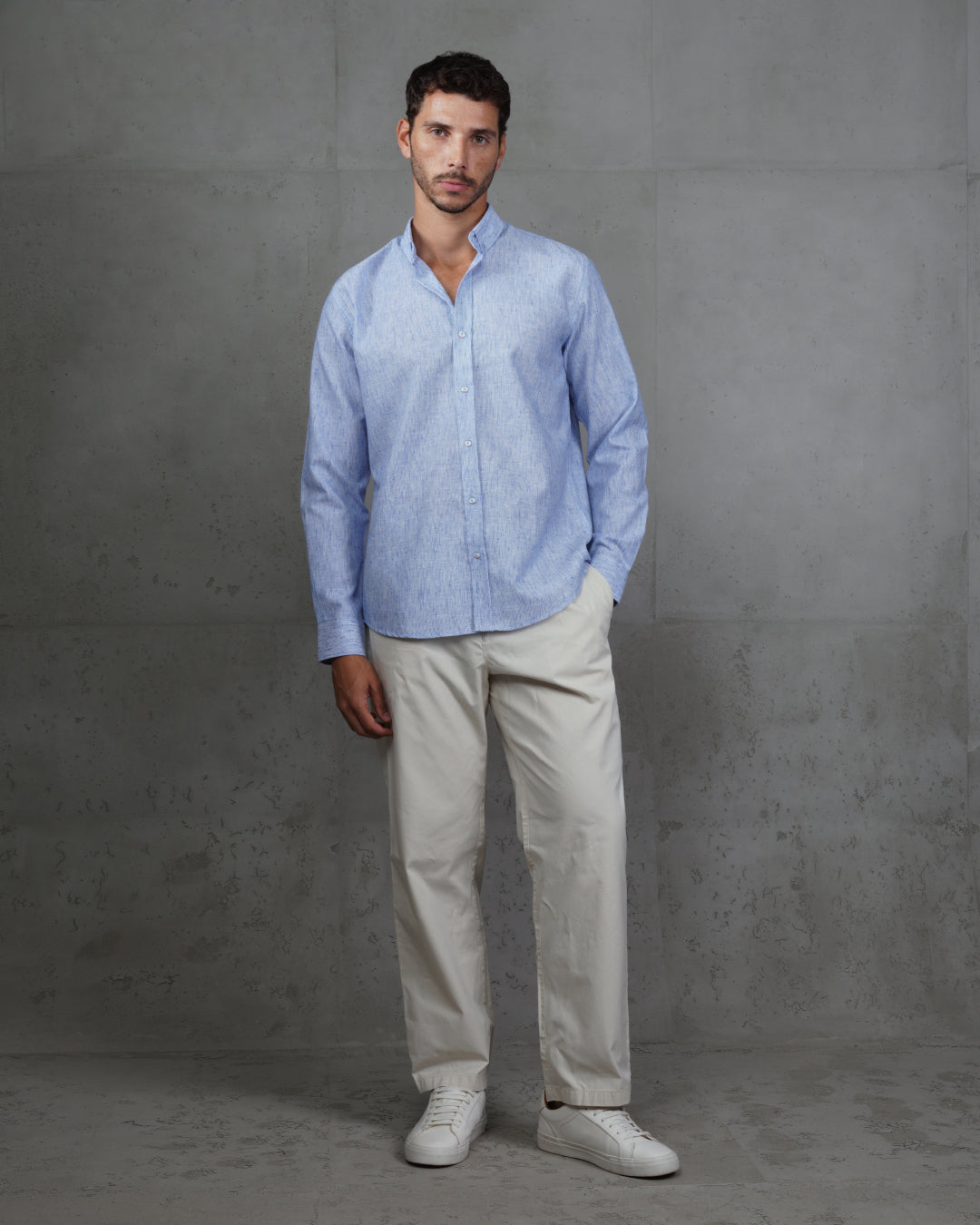 Blue Casual Cotton Long Sleeve Shirt