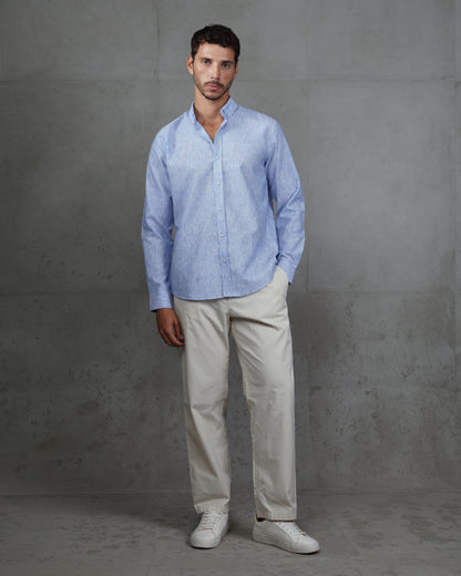 Blue Casual Cotton Long Sleeve Shirt